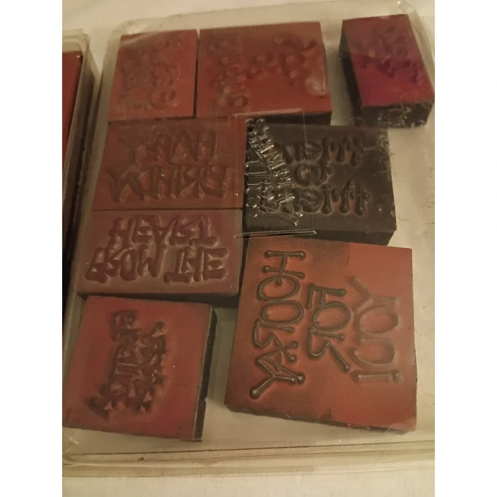 Stampin Up Vintage Wood Rubber Stamps Warmest Good Greetings Holiday 13pc